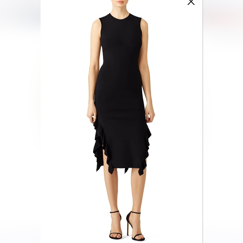 OPENING CEREMONY Sleeveless Black side Ruffled Fitted Lotus Midi Dress Black XS
